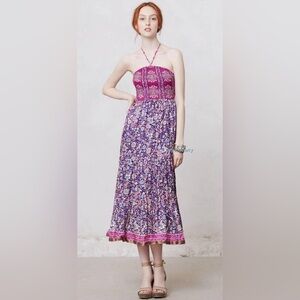 Maeve Silk Smocked Halter Daleka Day Purple Floral Dress Size Large